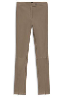 boss leather leggings with logo-hook closure - light brown women's all clothing