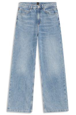 boss light-blue wide-leg jeans in rigid denim - blue women's pants