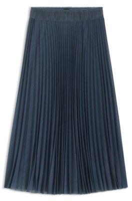 boss lined skirt in plissé tulle - light blue women's business skirts