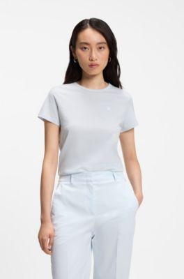 boss logo-artwork slim-fit t-shirt in cotton jersey - light blue women's t-shirts