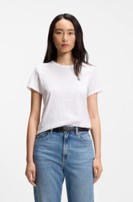 boss logo-artwork slim-fit t-shirt in cotton jersey - white women's t-shirts