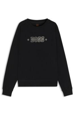 boss logo-detail sweatshirt in cotton terry - black women's sweatshirts