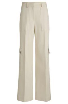 boss loose-fit cargo trousers in stretch-cotton twill - white women's formal pants