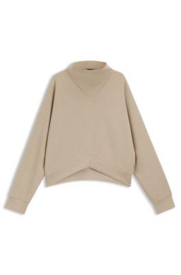 boss loose-fit sweatshirt with draped funnel neck - light beige women's sweatshirts