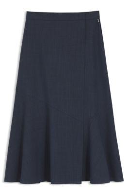 boss melange a-line skirt in virgin wool - dark blue women's a-line skirts