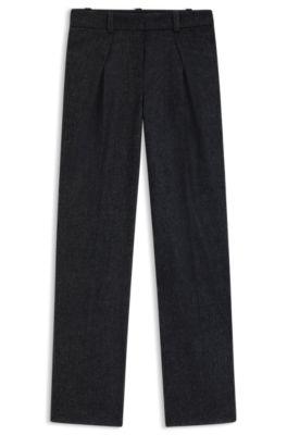 boss melange straight-leg trousers in stretch flannel - dark blue women's pants