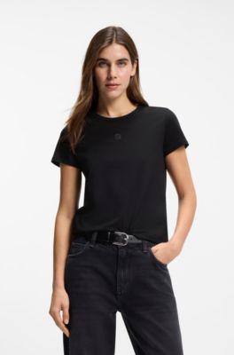 boss mercerised-cotton t-shirt in a regular fit - black women's t-shirts