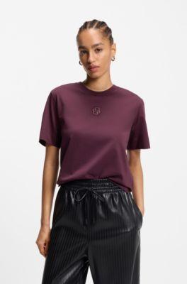 boss mercerised-cotton t-shirt with double b monogram - dark purple women's t-shirts
