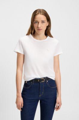 boss mercerised-cotton t-shirt with double b monogram - white women's t-shirts