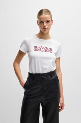 boss mercerized-cotton t-shirt with logo detail - white women's t-shirts