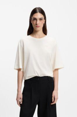 boss mesh-insert t-shirt in cotton jersey - white women's t-shirts