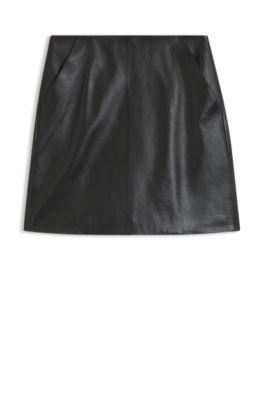 boss nappa-leather skirt with front seam - black women's skirts