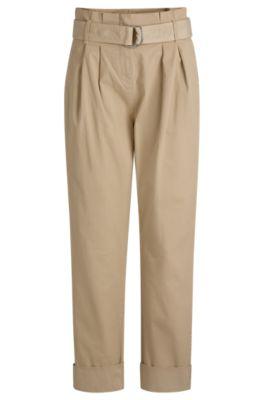 boss paperbag trousers in stretch-cotton twill - light beige women's pants