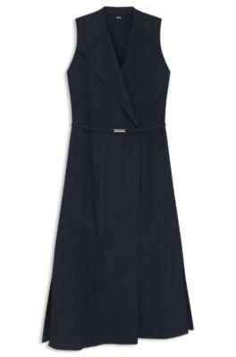 boss pinstripe dress with buttoned wrap front - dark blue women's business dresses
