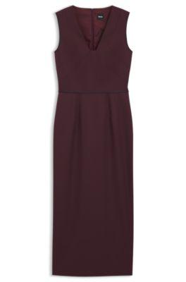 boss piped-waistband dress in virgin wool - dark purple women's business dresses