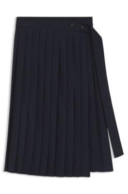 boss pleated skirt in a wool blend - dark blue women's midi skirts size 12