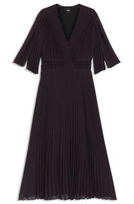 boss plissé dress with waistband smocking - light purple women's business dresses