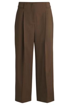boss regular-fit high-waisted trousers in wool - light brown women's formal pants