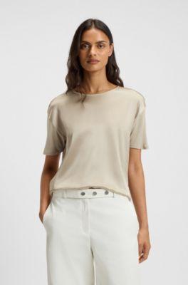 boss regular-fit t-shirt with stretch-silk front - light beige women's t-shirts