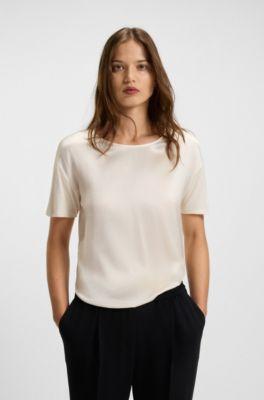 boss regular-fit t-shirt with stretch-silk front - white women's t-shirts