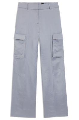 boss regular-fit trousers in sateen - light blue women's formal pants