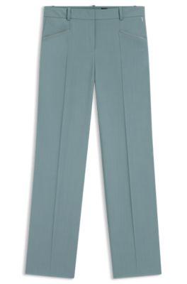 boss regular-fit trousers in virgin wool - blue women's formal pants
