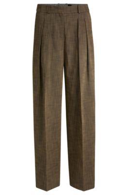 boss regular-fit trousers with pleated front - brown women's formal pants