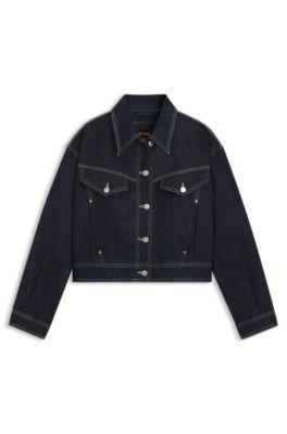 boss regular-fit trucker jacket in rinse-washed denim - dark blue women's casual jackets