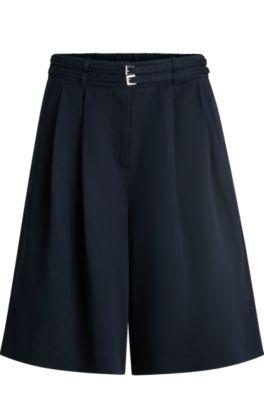 boss relaxed-fit belted culottes with wide leg - dark blue women's formal pants