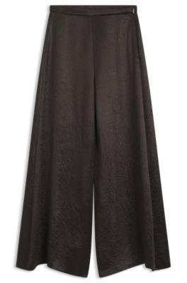 boss relaxed-fit trousers in lustrous twill - dark brown women's formal pants