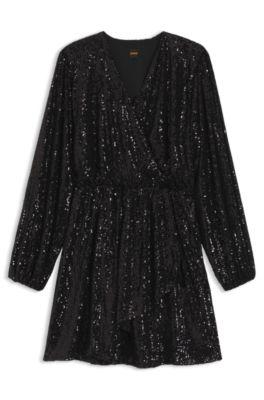 boss sequin dress with wrap front - black women's day dresses