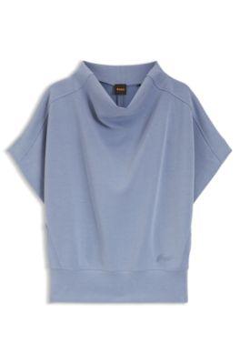boss short-sleeved sweatshirt with loose high neckline - blue women's tracksuits