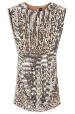 boss shoulder-pad dress with sequins - dark orange women's day dresses