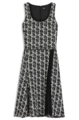 boss sleeveless dress in patterned feather tweed - patterned women's business dresses