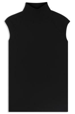 boss sleeveless top in merino wool with mock neck - black women's all clothing