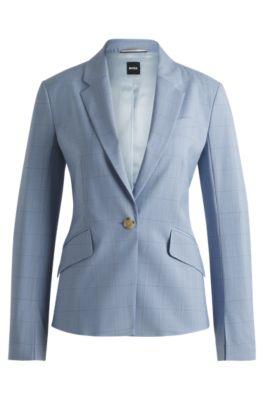 boss slim-fit blazer in checked wool - light blue women's suits