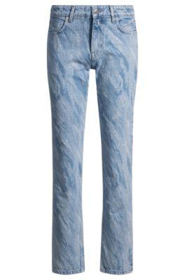 boss slim-fit jeans in laser-patterned blue denim - dark blue women's pants
