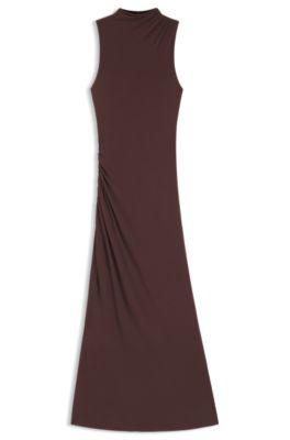 boss slim-fit jersey dress with gathered details - dark brown women's jersey dresses
