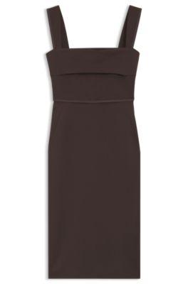 boss slim-fit jersey dress with layered detail - dark brown women's midi dresses size 2
