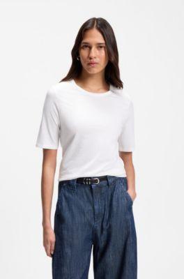 boss slim-fit t-shirt in cotton, modal and silk - white women's t-shirts