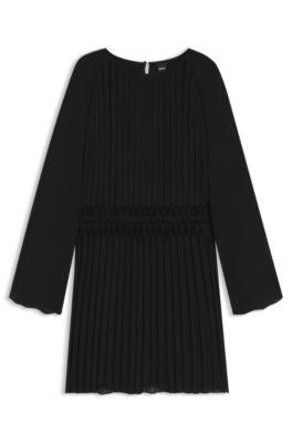 boss smocked-waistband dress with plissé pleats - black women's business dresses