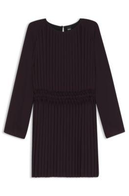 boss smocked-waistband dress with plissé pleats - light purple women's business dresses