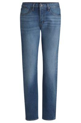 boss straight-fit jeans in faded-blue comfort-stretch denim - light blue women's pants