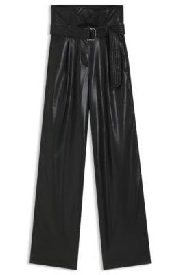boss straight-leg trousers in faux leather - black women's pants