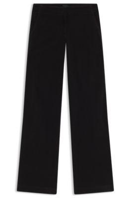 boss straight-leg trousers in stretch-cotton velvet - black women's pants