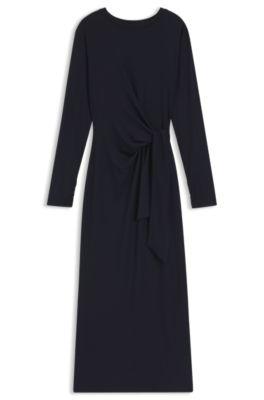 boss stretch-jersey dress with knotted waist detail - dark blue women's jersey dresses