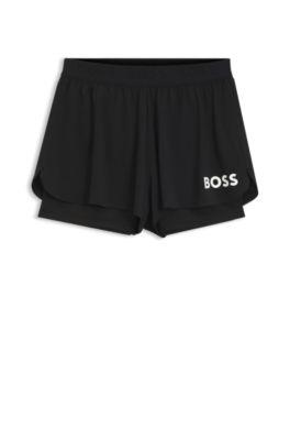 boss stretch-jersey shorts with contrast logo - black women's shorts