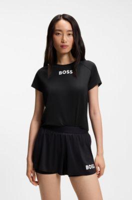 boss stretch-jersey t-shirt with tennis artwork - black women's t-shirts