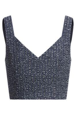 boss tailored top in two-tone crochet tweed - dark blue women's suits