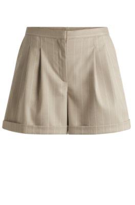 boss tapered-fit shorts in pinstripe stretch fabric - beige women's casual pants